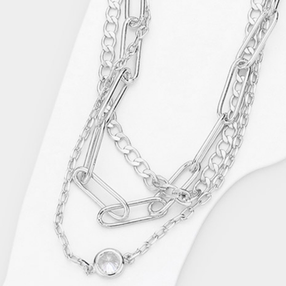 Triple Layered Silver Link Chain Style Round CZ Anklet Fashion Jewelry Accessory - Picture 3 of 4